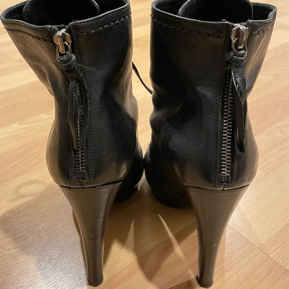 EUC Miu Miu 5” Lace-Up Peep-toe Zippered Heeled Booties, Black, Sz 8.5 / 39 - Picture 4 of 8